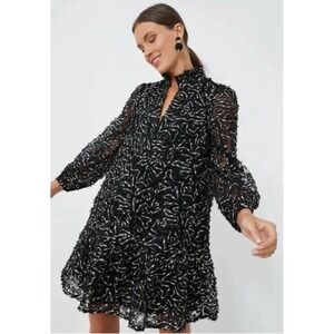 Tuckernuck Nightly Organza Palmerston Dress Black Gold Swing  Long Sleeve S